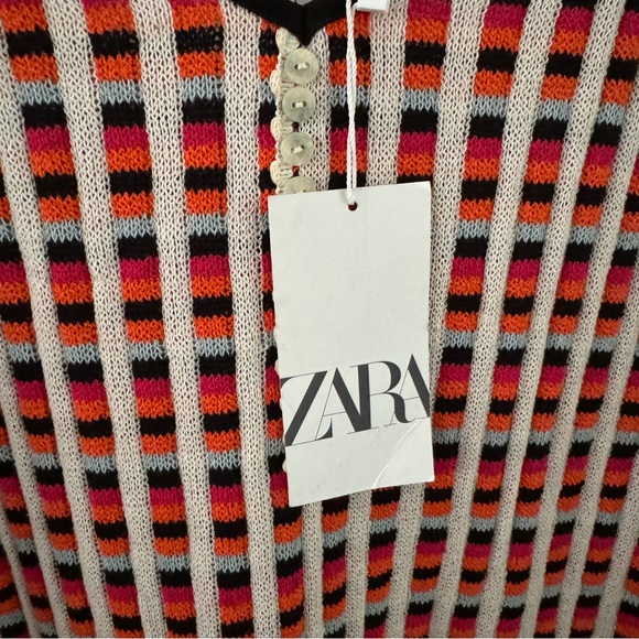 Zara Jacquard Knit Spaghetti Strap Midi Dress New Size L - Picture 6 of 10